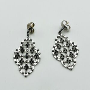 Beautiful signed FR 925 Sterling Silver clear and black stone Drop Earrings